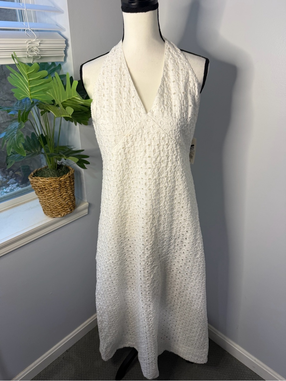 a new day White One-Shoulder Crochet Midi Dress